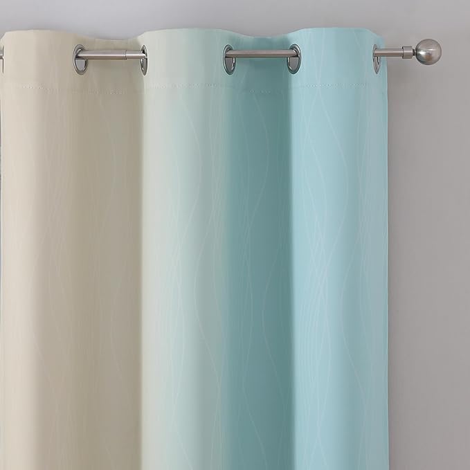 Estelar Textiler Beige and Aqua Ombre Blackout Curtains 45 Inch Length 2 Panels - Image 4