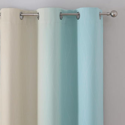 Estelar Textiler Beige and Aqua Ombre Blackout Curtains 45 Inch Length 2 Panels - Image 4