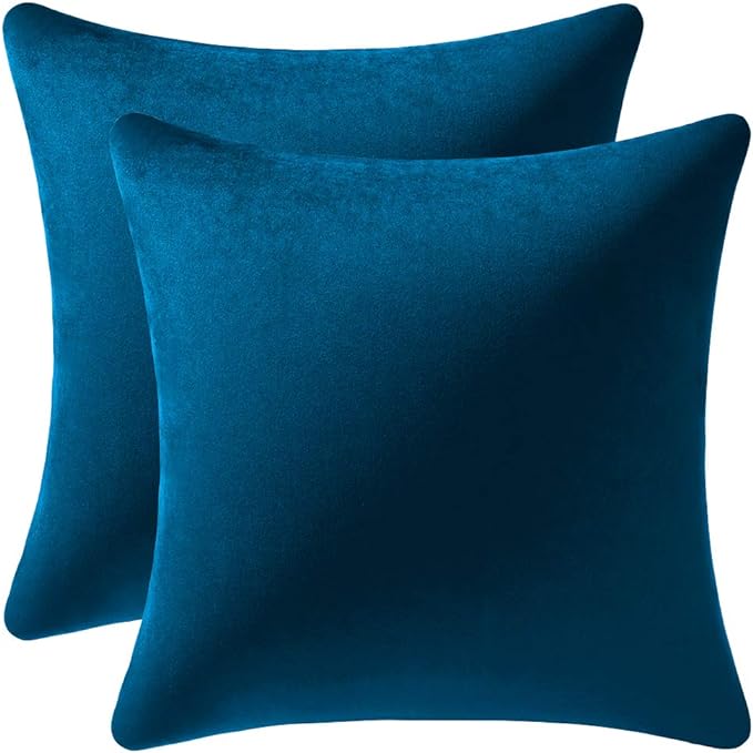 Midnight Blue Throw Pillow Covers 2 Pack 16 x 16 Inch Cozy Soft Velvet Square by DEZENE