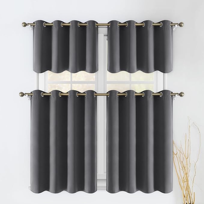 HOMEIDEAS 2 Panels Blackout Window Valance 24 inch Long Curtains - Image 2