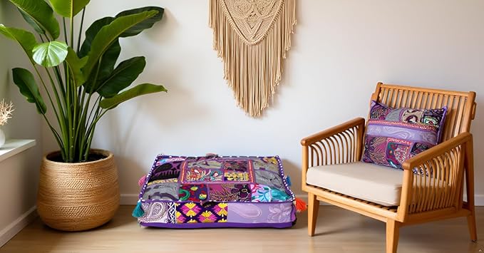 CRAFT KALA Indian Square Patchwork Traditional Pouf Cover Indian Living Room - Image 5