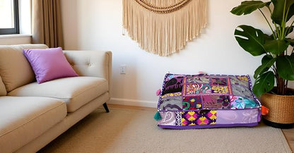 CRAFT KALA Indian Square Patchwork Traditional Pouf Cover Indian Living Room - Image 2