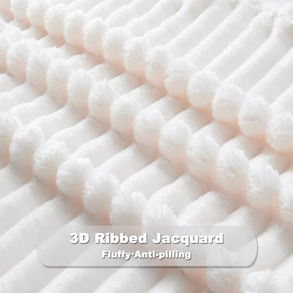 NEWCOSPLAY Super Soft King Blanket Ivory Premium Silky Flannel Fleece 3D Ribbed - Image 5