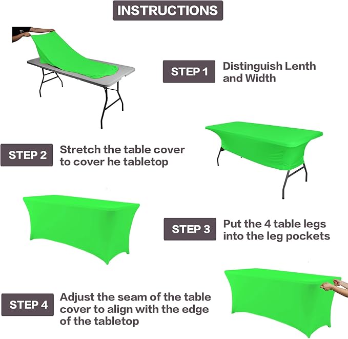 IVAPUPU 6FT Table Cloth for Rectangular Fitted Events Stretch Green Table - Image 4