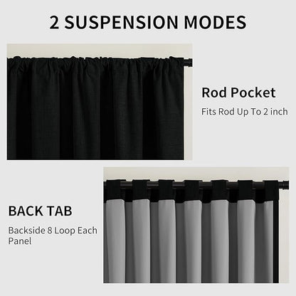 CUCRAF Linen 100% Blackout Curtains 90 Inch Length 2 Panels Set, Back Tab and - Image 3