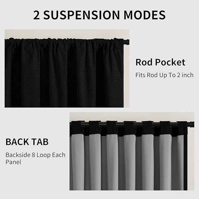 CUCRAF Linen 100% Blackout Curtains 90 Inch Length 2 Panels Set, Back Tab and - Image 3