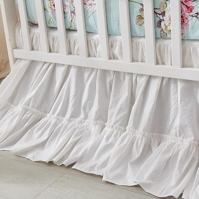 Brandream Crib Bed Skirt for Baby Girls Boys White Boho Bohemian Solid Cotton by Brandream