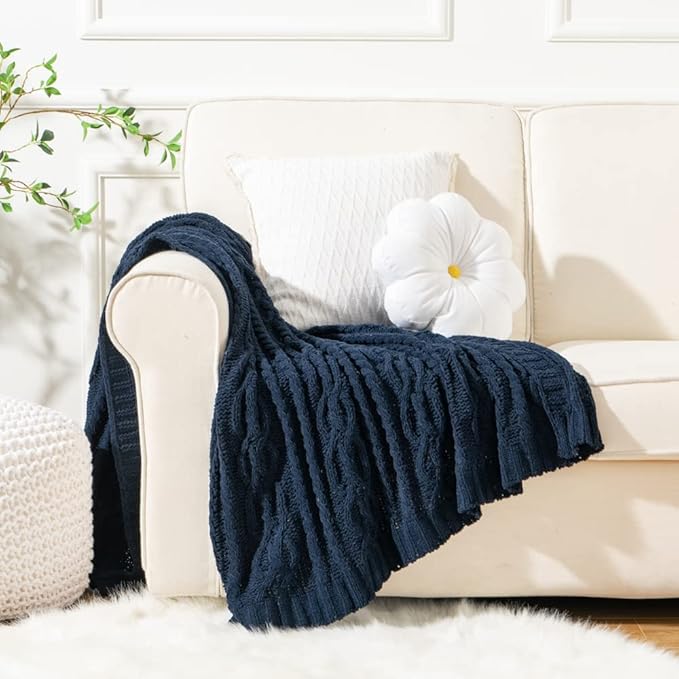 Battilo Navy BlueThrow Blanket for Couch, Chenille Knit Throw Blanket, Super - Image 7