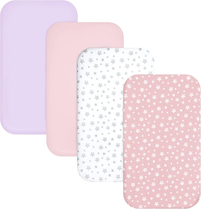 Pack and Play Sheets Girl, 4 Pack Mini Crib Sheets, Stretchy Pack n Play - Image 2