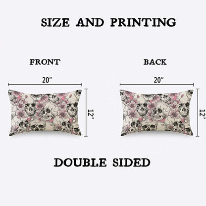 TKS MITLAN Skull and with Flowers Pillow Cover 12x20 inch Pink Cherry Rustic - Image 2