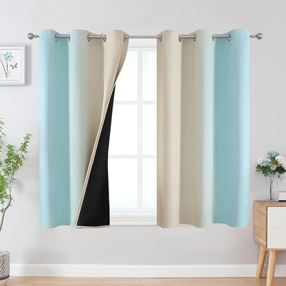 Estelar Textiler Beige and Aqua Ombre Blackout Curtains 45 Inch Length 2 Panels by ESTELARTEXTILER