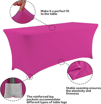 IVAPUPU 2 Pack 4FT Table Cloth for Rectangular Fitted Events Stretch Fuchsia - Image 2