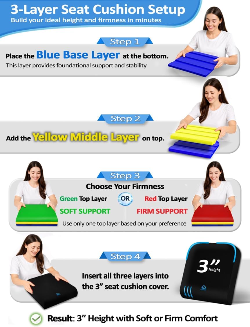 Adjustable Memory Foam Seat Cushion, Custom Height & Firmness, Ergonomic ...