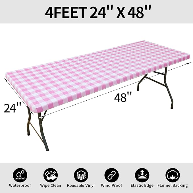 Smiry Rectangle Picnic Table Cloth, Elastic Waterproof Fitted Vinyl Tablecloths - Image 8