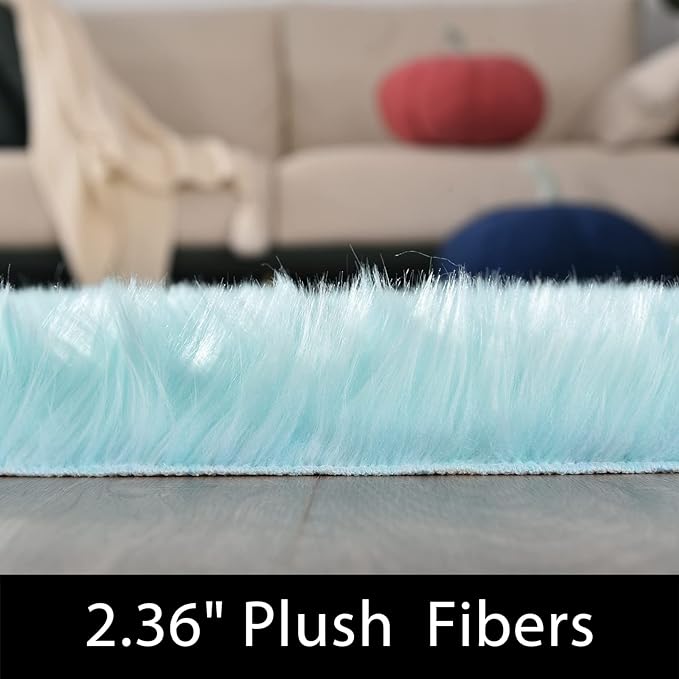 Latepis Light Blue Small Fluffy Rugs 2x3 Teal Faux Sheepskin Fur Rug - Image 3