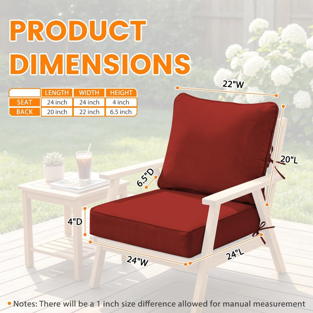 Olefin Deep Seat Cushion, Water Resistant Patio Cushion Red 24x24x4