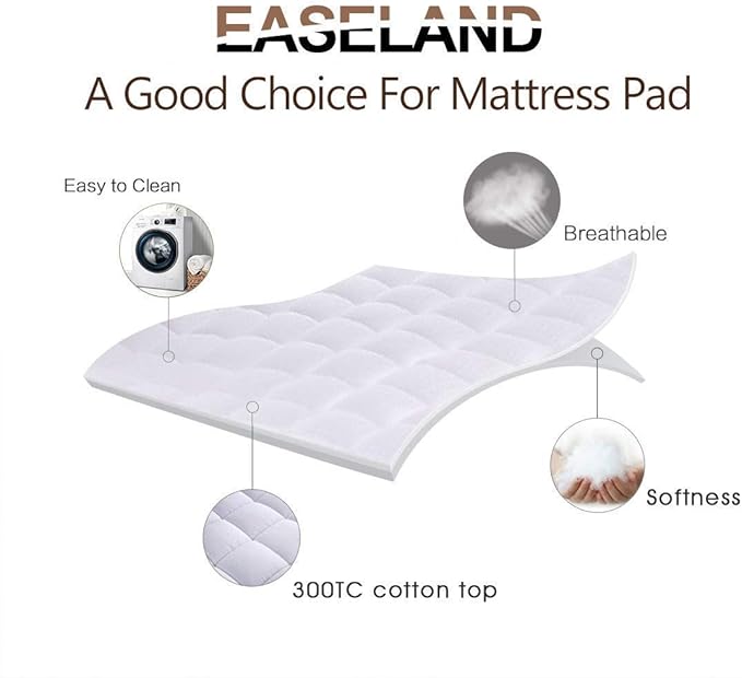 EASELAND Queen Size Mattress Pad Pillow Top Mattress Cover Quilted Fitted - Image 2