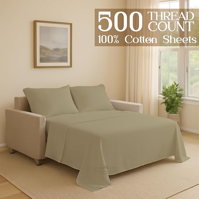 Sleeper Sofa 4 Piece Bed Sheet Set Premium Quality 100% Cotton 500 Thread Count - Image 2