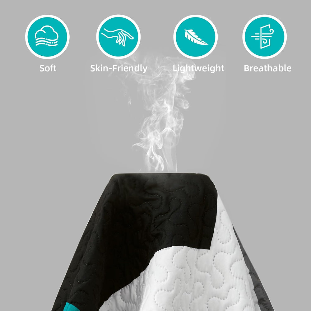 Tyrot 3 Piece Teal/Turquoise Quilt Full/Queen Size Black Grey Bedding Set