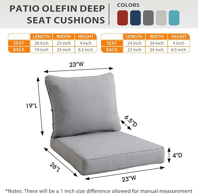 Sundale Outdoor Olefin Deep Seat Cushion Set of 2, Patio Chair Cushion and - Image 5