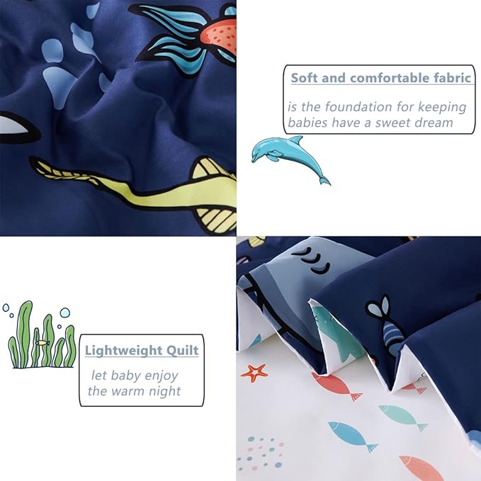 PERFEMET 4 Pieces Toddler Bedding Ocean Animal Printed Toddler Comforter Set - Image 6