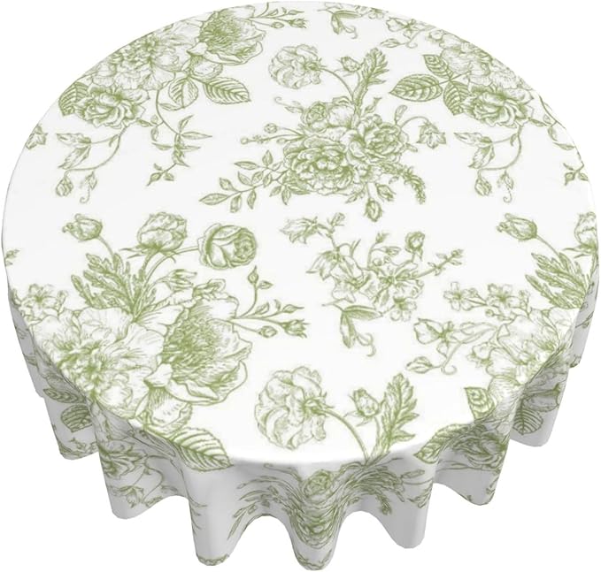 Sage Green Floral Tablecloth Round 70×70 Inch - Image 5