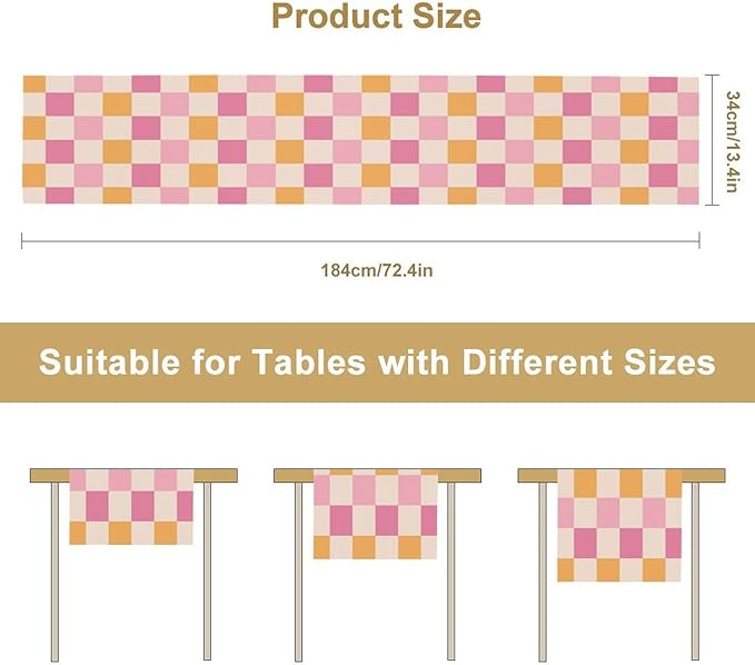 Pink Checkered Table Runner, Vintage 70s Abstract Cute Modern Hippie Table - Image 7