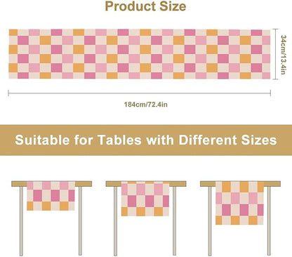 Pink Checkered Table Runner, Vintage 70s Abstract Cute Modern Hippie Table - Image 7