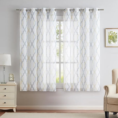 Gold Yellow Grey Moroccan Semi Sheer Curtains 54 Inches Long 52''W, Light - Image 2