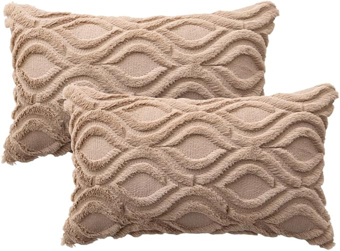 MIULEE Light Brown Throw Pillow Covers 12x20 Inch, Soft Winter Plush Faux Wool - Image 6