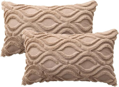 MIULEE Light Brown Throw Pillow Covers 12x20 Inch, Soft Winter Plush Faux Wool - Image 6