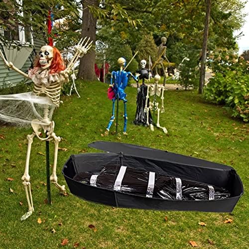 Halloween Pop Up Coffin with Lid, 60 inch Coffin Prop life size Collapsible, Scary Fake Coffin Prop Really Size for Graveyard, Halloween Cemetery decorations Outdoor, Lawn, Party, Haunted House