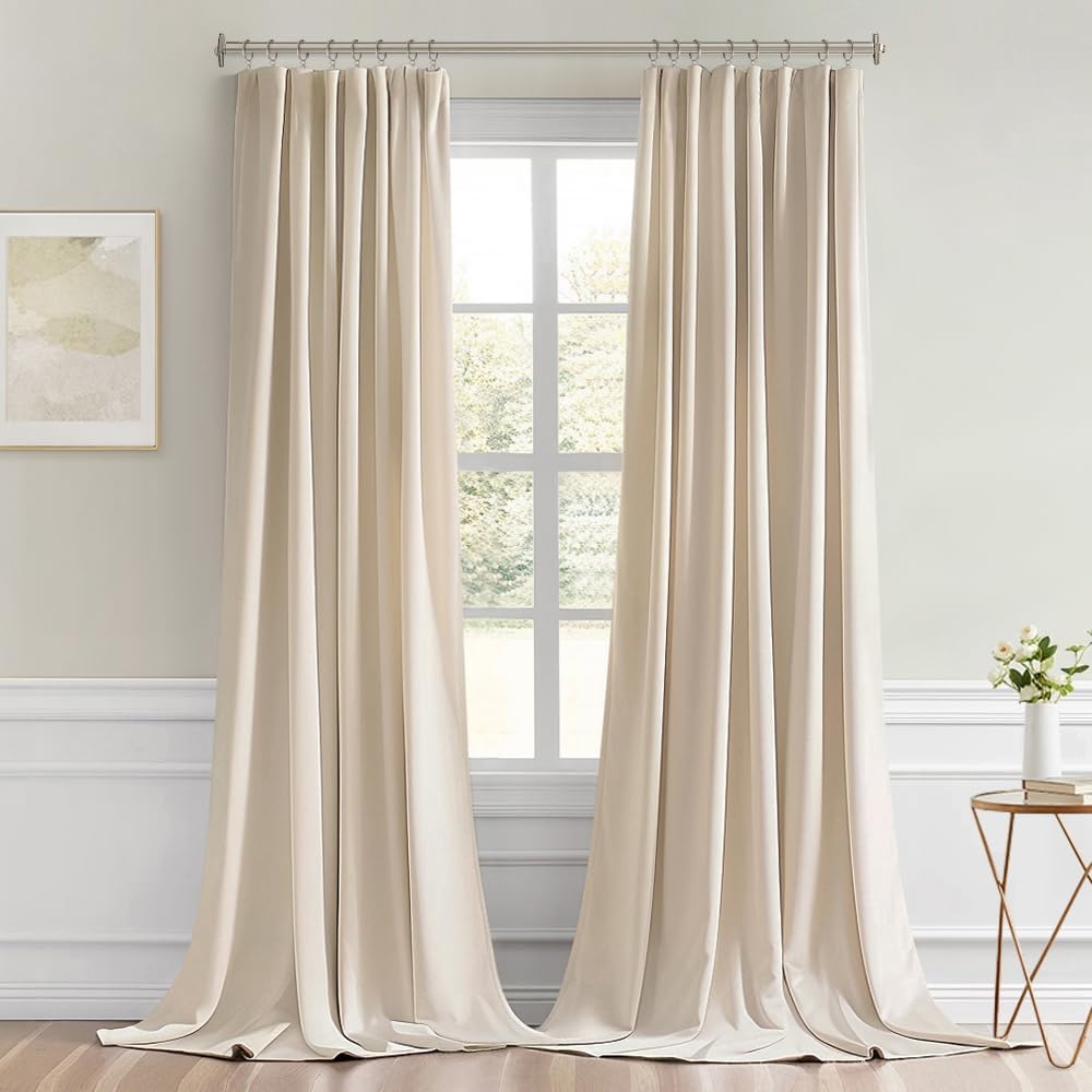 MIULEE Cream Beige Back Tab Blackout Curtains 52x96 Inch Long 2 Panels Set