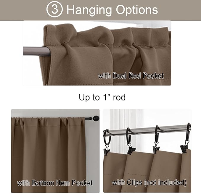 Gwine Brown Blackout Curtains for Small Window Treatment, Light Blocking Short - Image 5