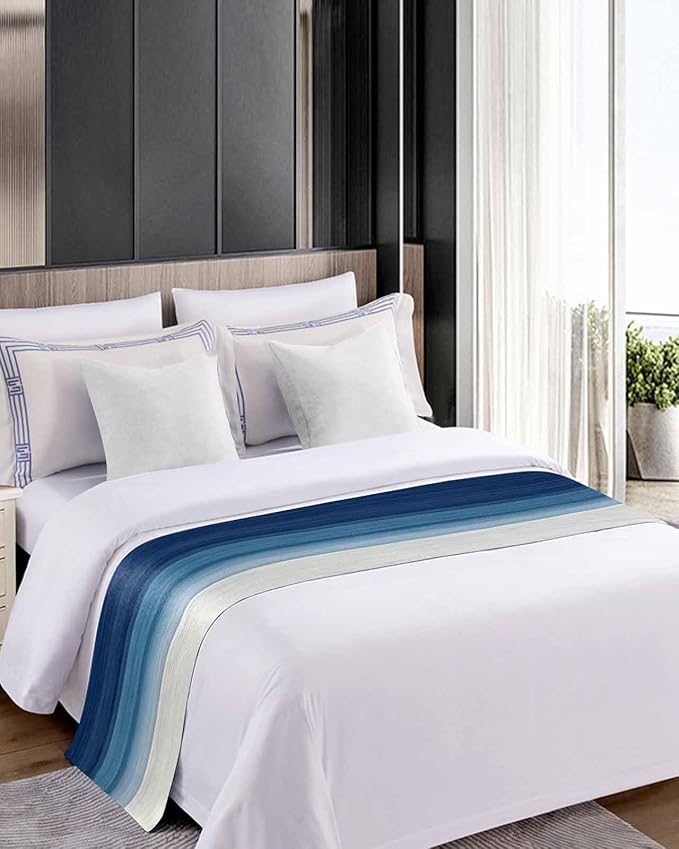 Abstract Navy Blue Ombre Stripe Art Bed Runners - Image 5
