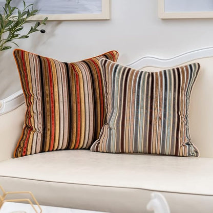 Yangest Orange Striped Throw Pillow Cover Multicolor Velvet Cushion Cover - Image 7