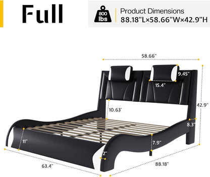 jocisland full led bed frame/faux leather headboard/wave design shown in use