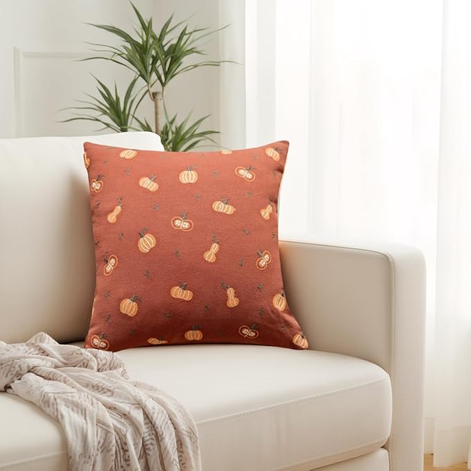 18x18 Inches Thanksgiving Fall Throw Pillow Orange Pillow Covers Pumpkin Pillow - Image 2