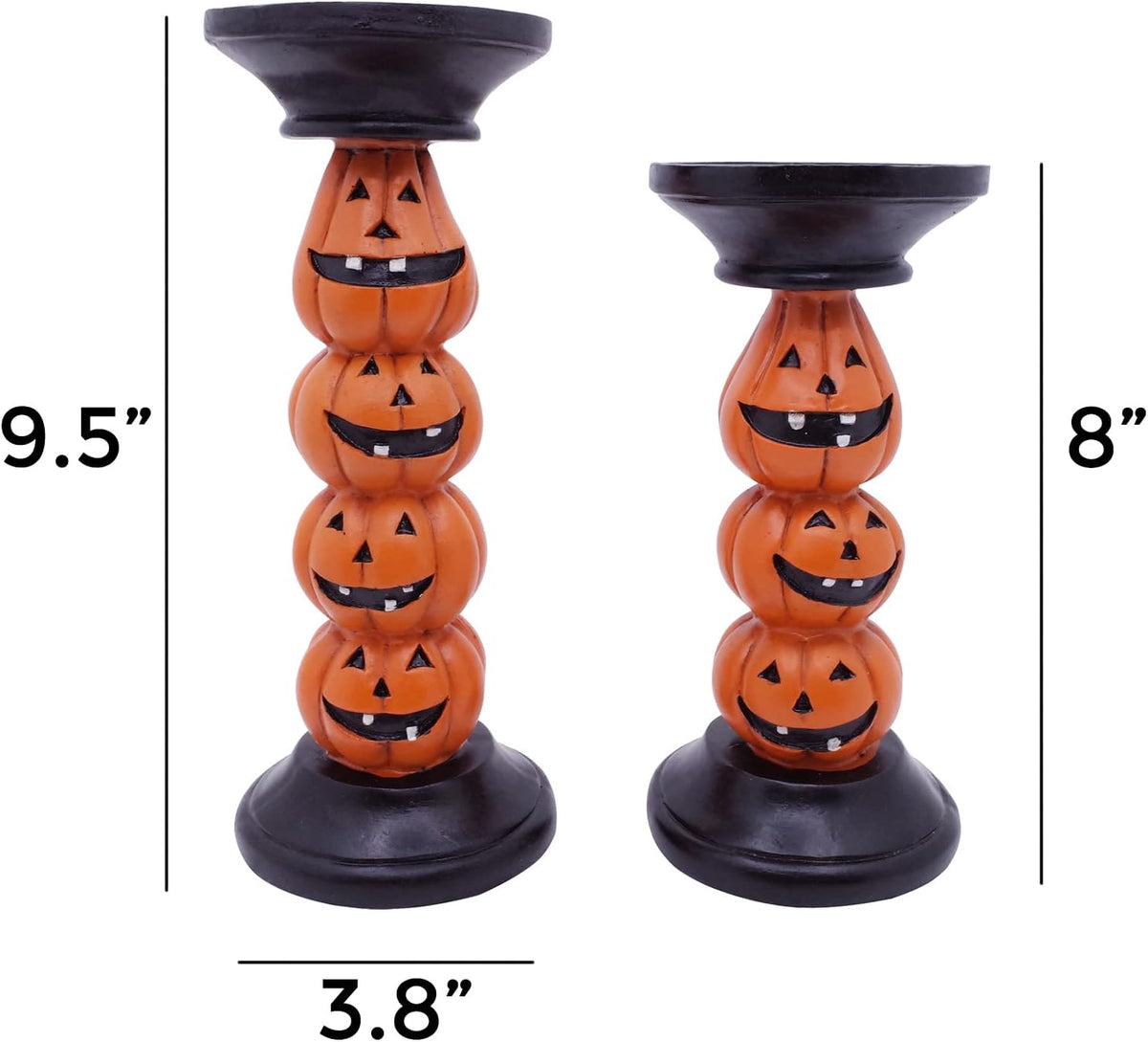 Etistta Halloween Pumpkin Candle Holder for Fireplace Decor, 9.5 Inch Tall Polyresin Candlesticks for Decorations, Set of 2