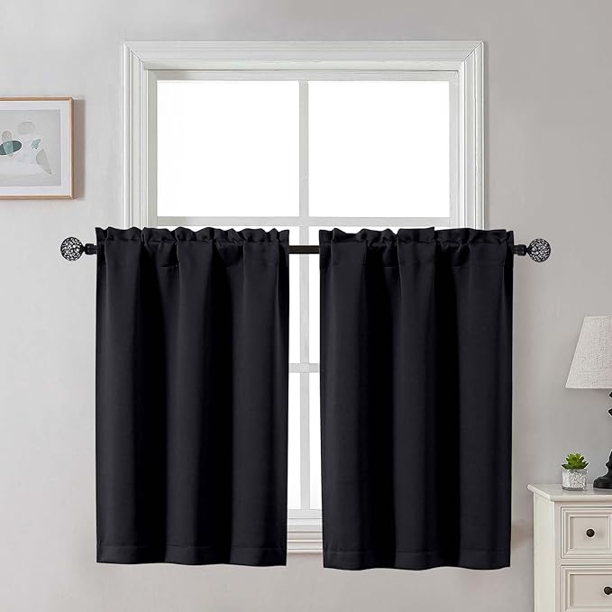 Gwine Black Blackout Curtains for Small Window Treatment, Light Blocking Short by Gwine