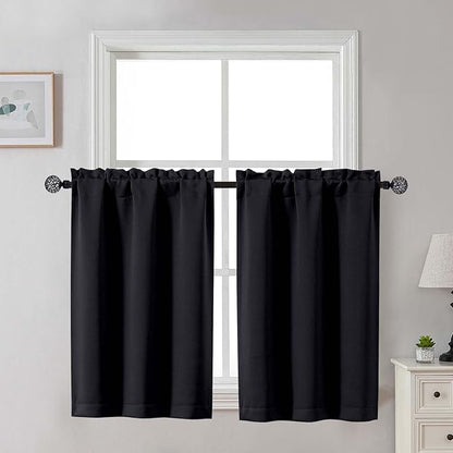Gwine Black Blackout Curtains for Small Window Treatment, Light Blocking Short by Gwine