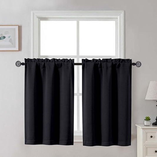 Gwine Black Blackout Curtains for Small Window Treatment, Light Blocking Short by Gwine