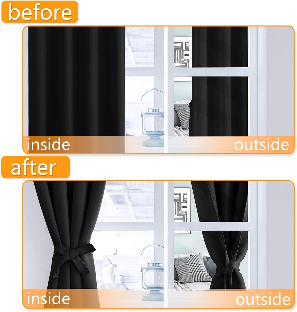 hiasan blackout curtains for bedroom, 60 x 63, side view
