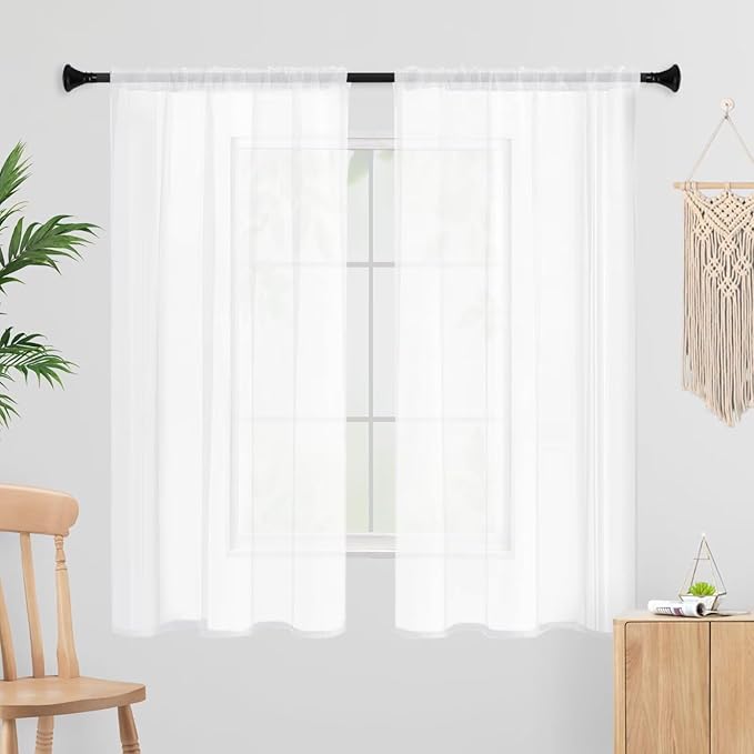 White Sheer Curtains 63 Inches Long 2 Panels, Rod Pocket Short Curtain by laseniewa