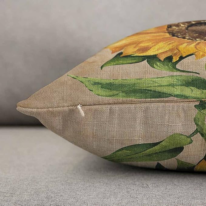 TKS MITLAN Sunflower Decorative Pillow Covers Yellow Flower Green Leaves - Image 5