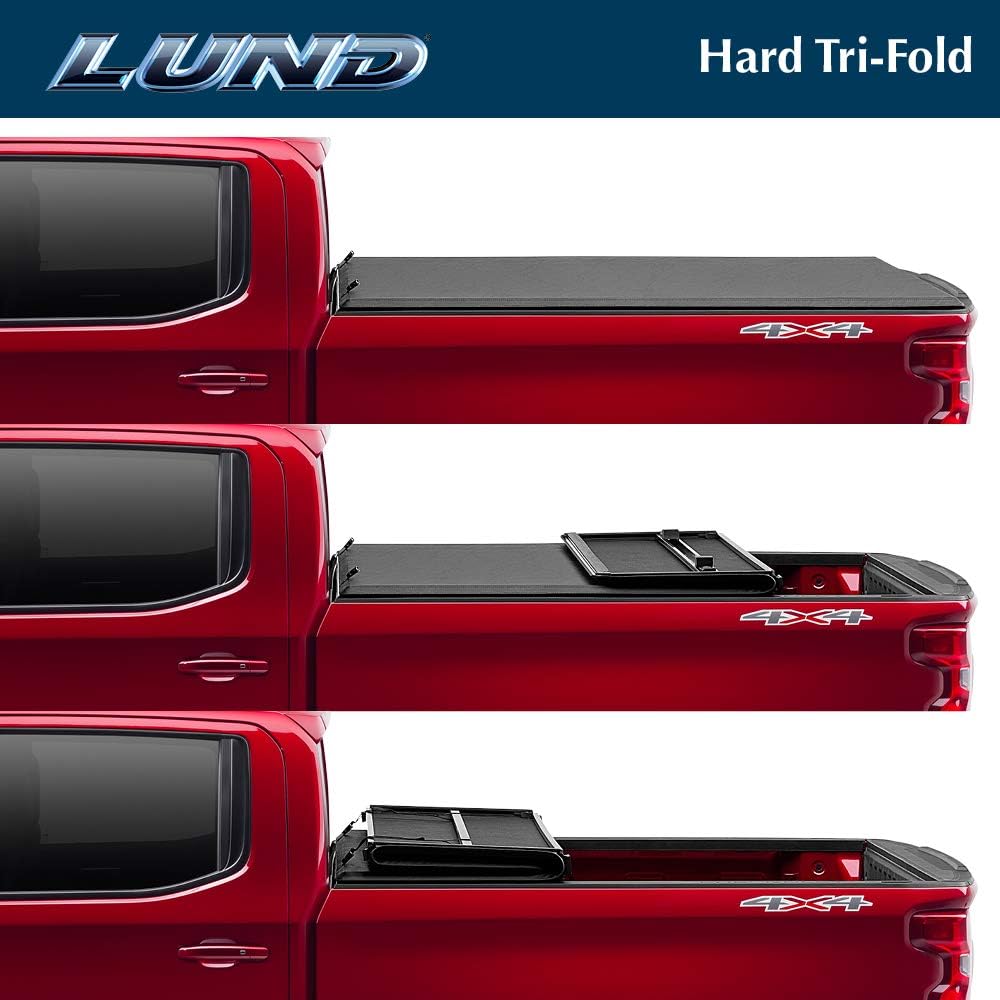 lund hard tri-fold hard folding truck bed tonneau, close-up detail