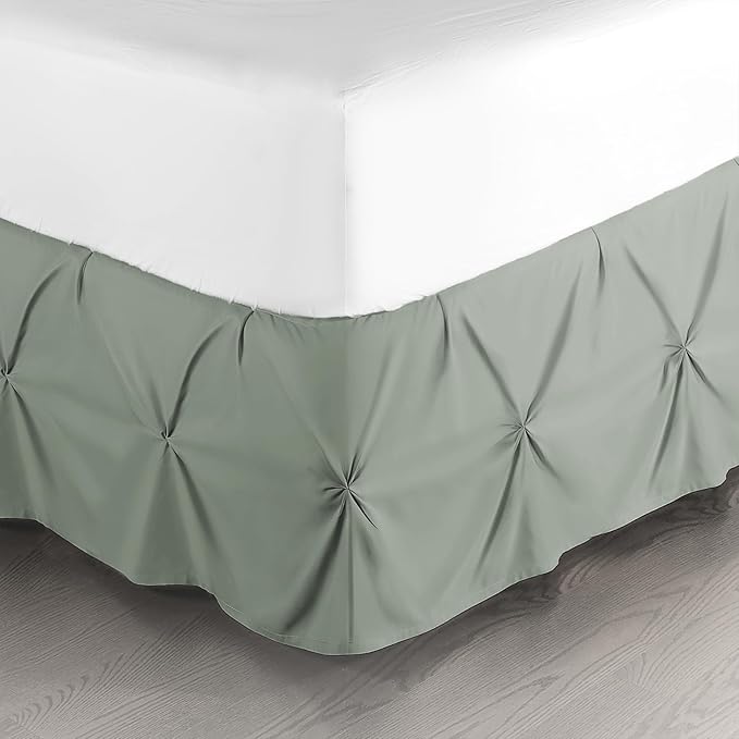 Nestl Sage Green Bed Skirt Cal King Size, Pinch Pleat Cal King Bed Skirt by Nestl