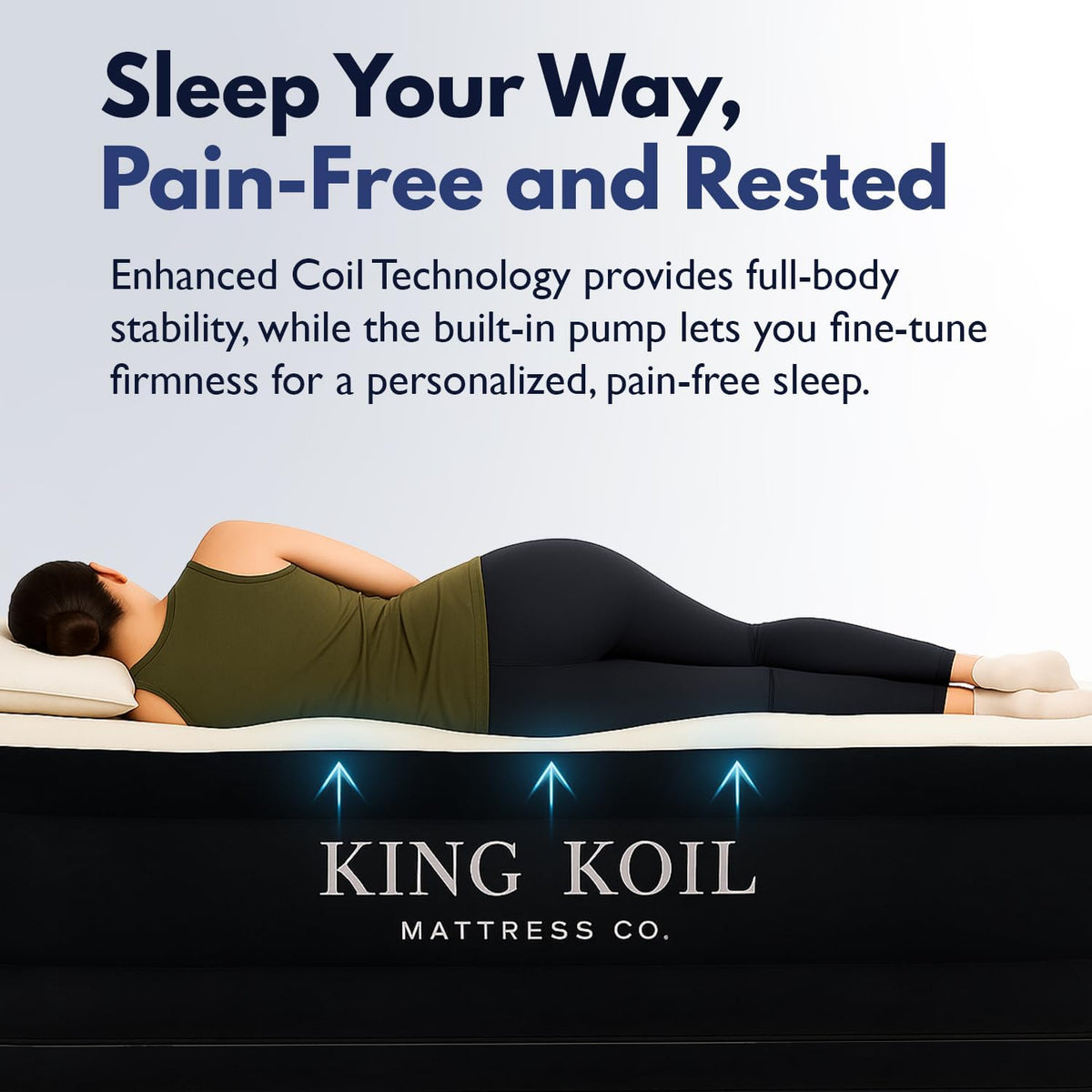 king koil california king air mattress with built-in, side view