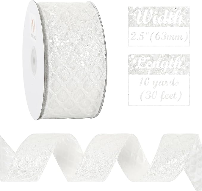 HUIHUANG White Glitter Wired Ribbon - Image 4