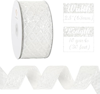 HUIHUANG White Glitter Wired Ribbon - Image 4